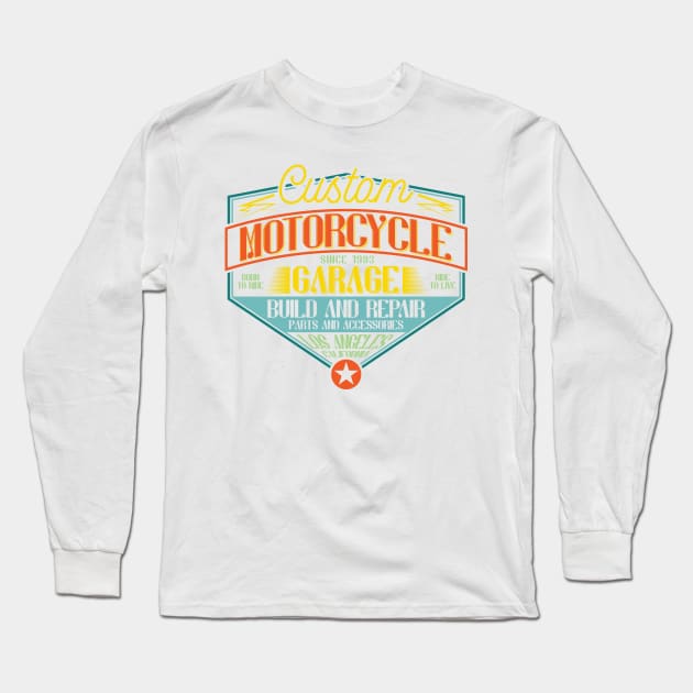 Custom Motorcycle Garage Los Angeles Long Sleeve T-Shirt by BrillianD